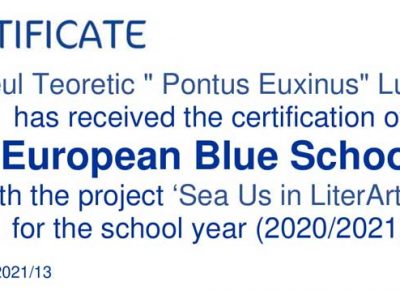 Liceul Teoretic Pontus Euxinus Lumina a obținut certificatul “Blue School”
